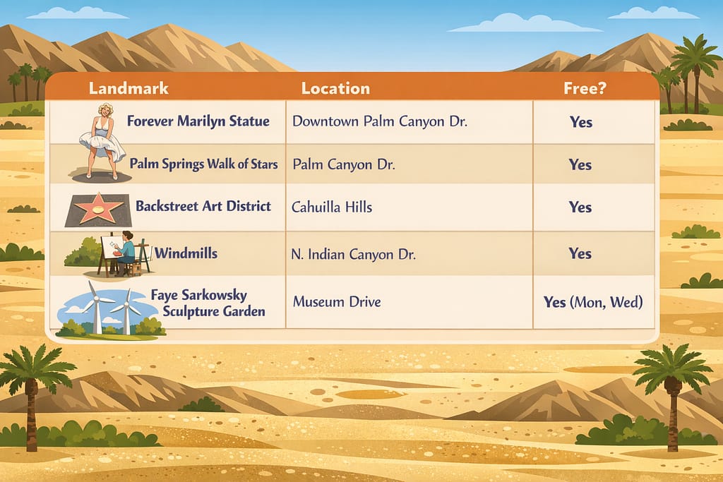 Tourist Map Of Palm Springs: Key Free Landmarks