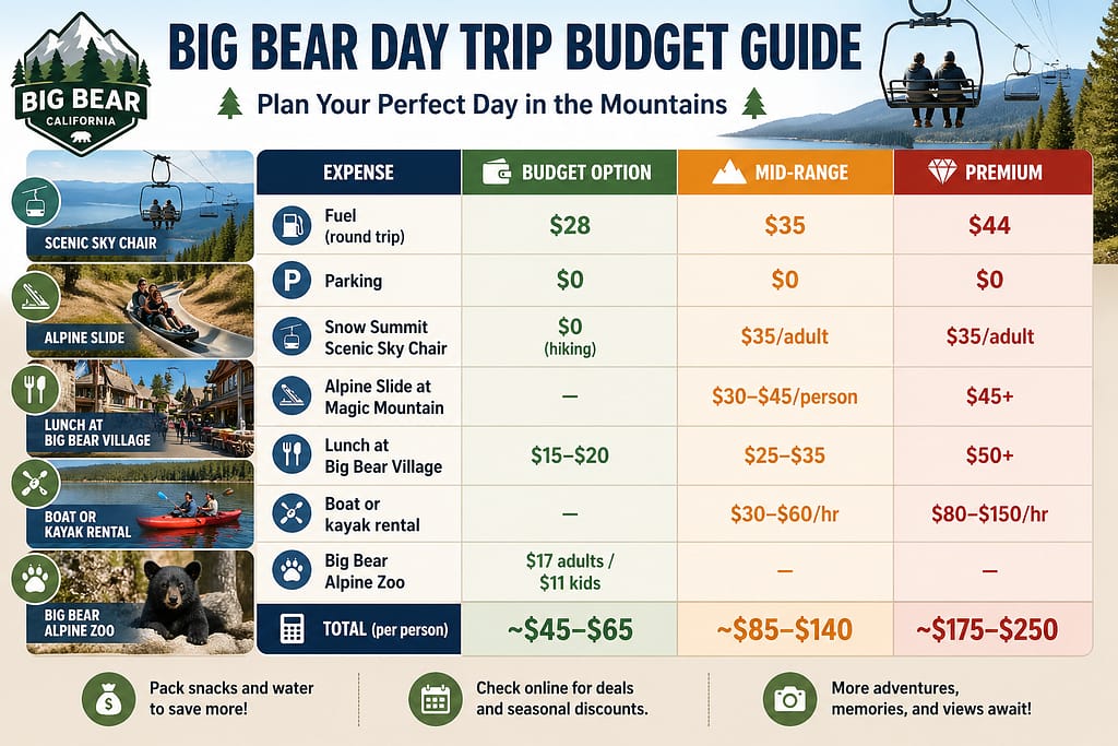 Palm Springs to Big Bear Lake Day Trip Price Breakdown