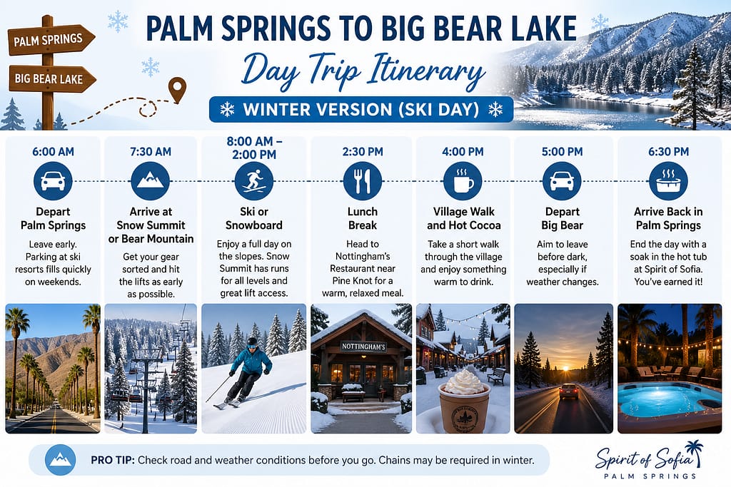Winter Ski Day Itinerary: Palm Springs to Big Bear Lake