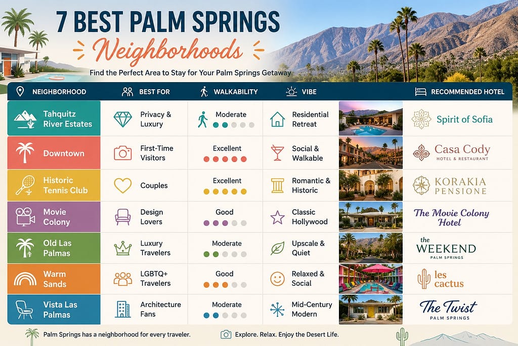 Comparison of Palm Springs Neighbourhoods to Stay In