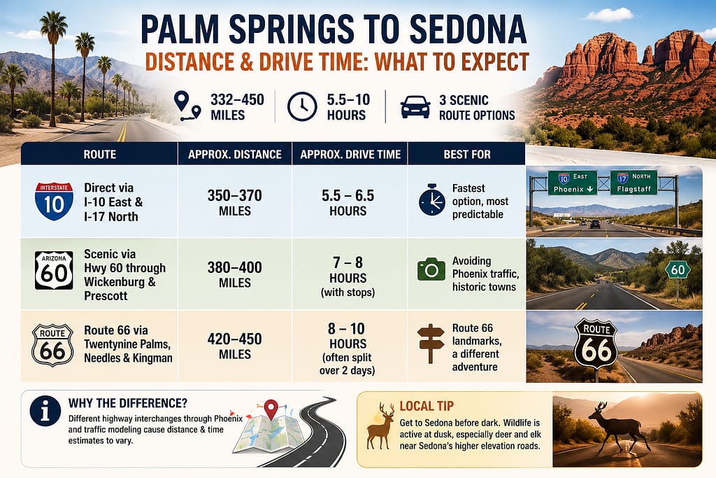 Palm Springs to Sedona Distance and Drive Time: What to Expect