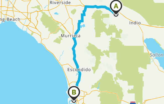 Route 1 - The Fastest: I-10 W to CA-60 W to I-15 S (Direct, 2 Hrs 19 Min)