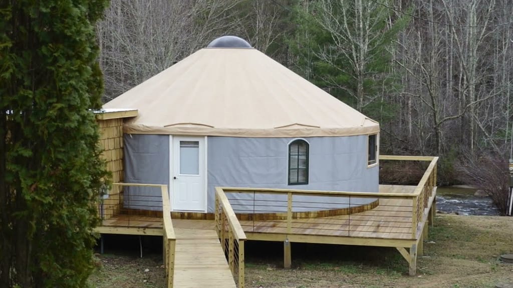 Brown Mountain Beach Resort: Riverfront Yurts in Lenoir, NC