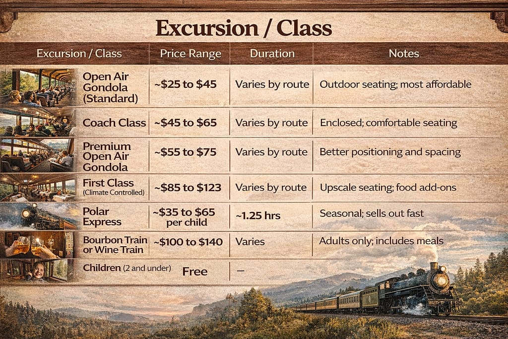 Great Smoky Mountains Railroad Ticket Pricing Breakdown