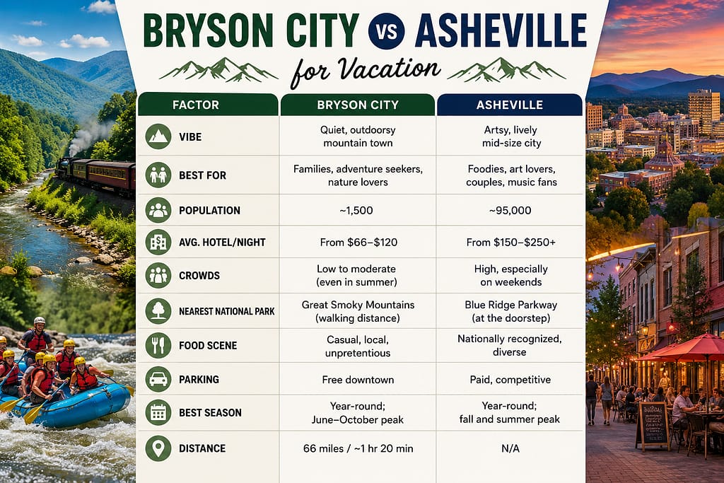Bryson City vs Asheville for Vacation: 7 Epic Fun Tips 2026 1 Bryson City vs Asheville Comparison
