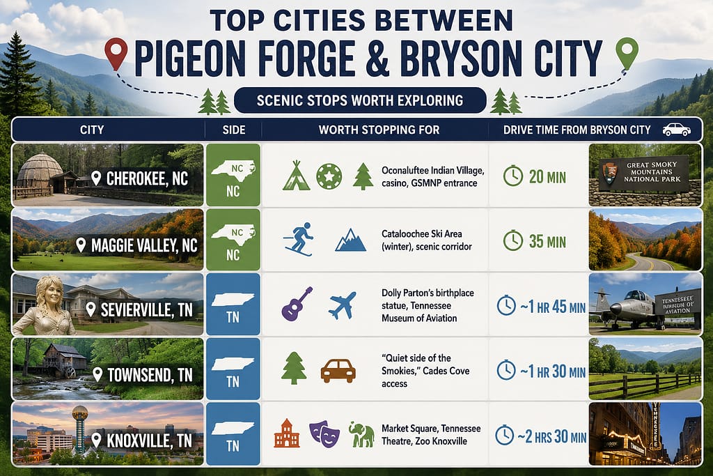 Top Cities Between Pigeon Forge and Bryson City (With a Detour Worth Taking)