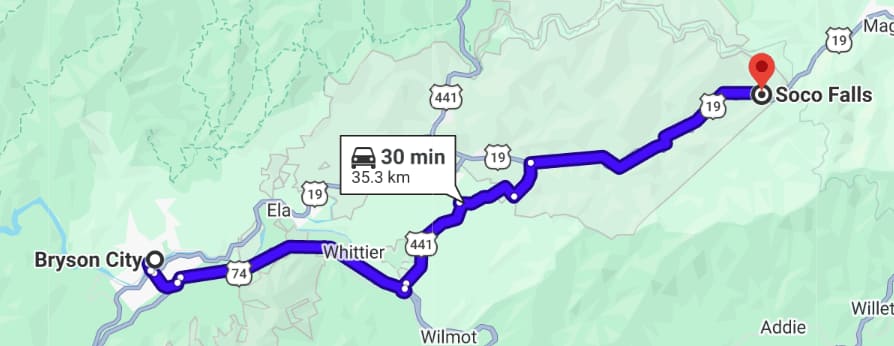 Driving to Soco Falls from Bryson City