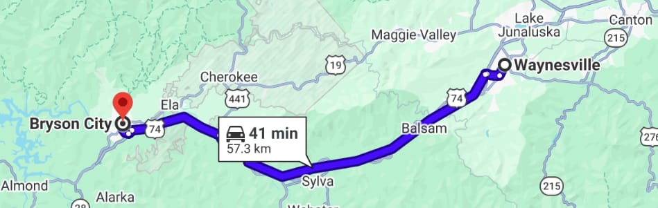 Waynesville NC vs Bryson City NC: Which to Visit? 2 Distance from Waynesville NC to Bryson City NC